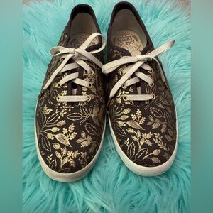 Keds X Rifle Paper Co. Champion Queen Anne Shoes, Black & Gold, 8M